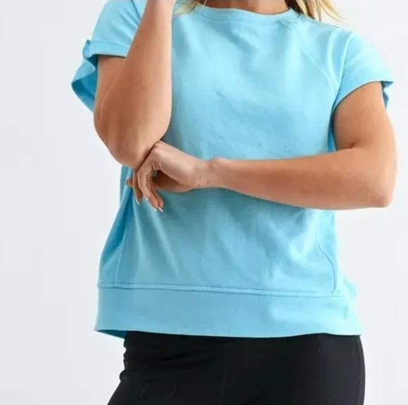 Offset French Terry Cap Sleeve Top - Picture 3 of 3